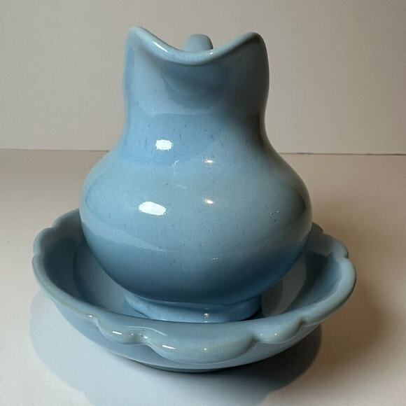 Vintage Robin Egg Blue Small Pitcher and Basin Frankoma 30A and B Art Pottery - Picture 2 of 8